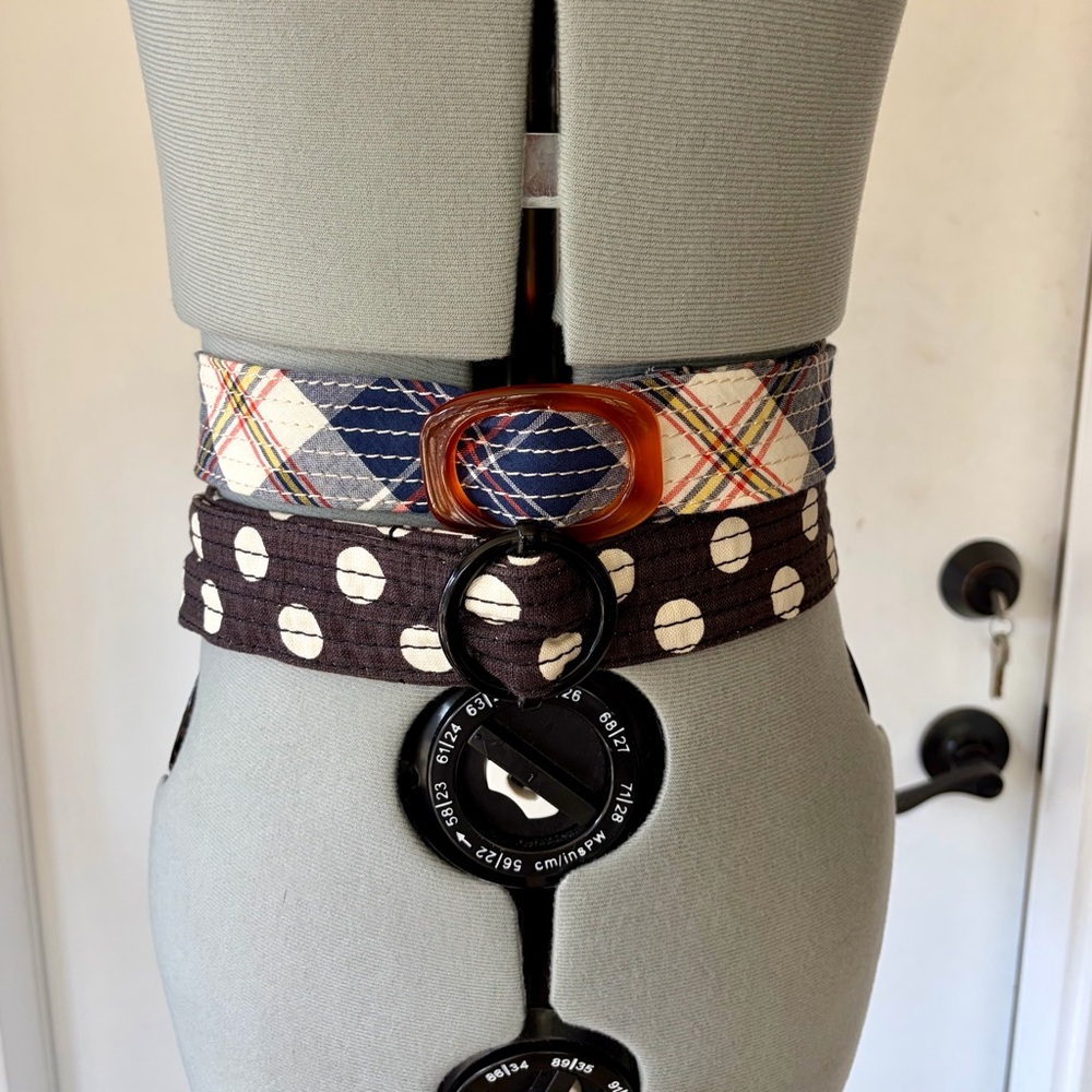 J Crew set of 2 fabric belts, plaid & polka dots, adjustable, S/M - Picture 3 of 10
